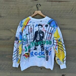 Vintage 80s Liberty Flyer Elvis Jailhouse Rock All over Print Crewneck Sweater